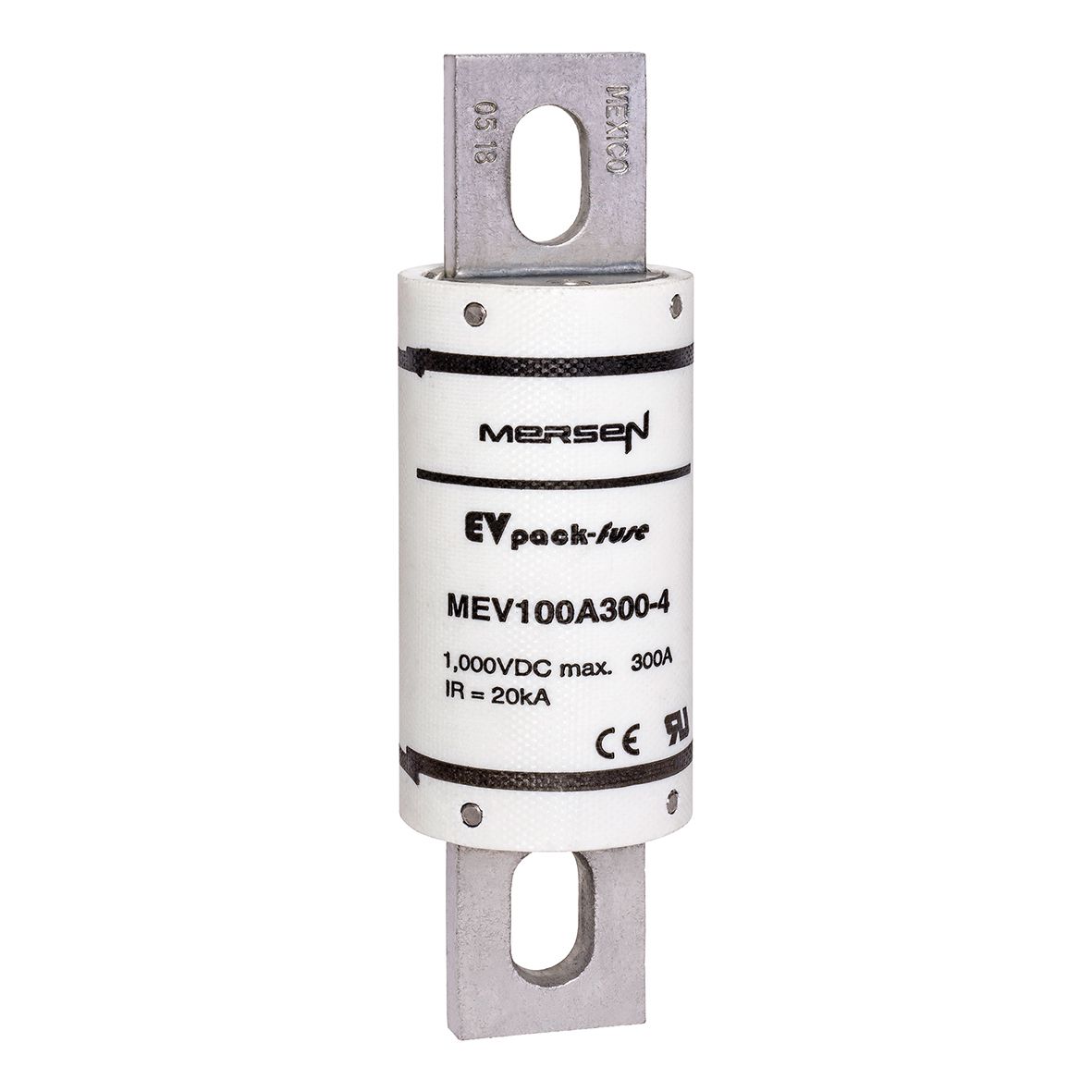 MEV100A300-4 - EVpack-fuse MEV100, 1,000 VDC Max., L/R ≤ 1ms, 300 A, Round Body Fuse